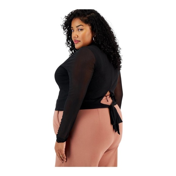 Bar Ill Women’s Plus Size Mesh Mock-Neck Cutout Tie-Back Top Black Size 3X NWT - Picture 2 of 5